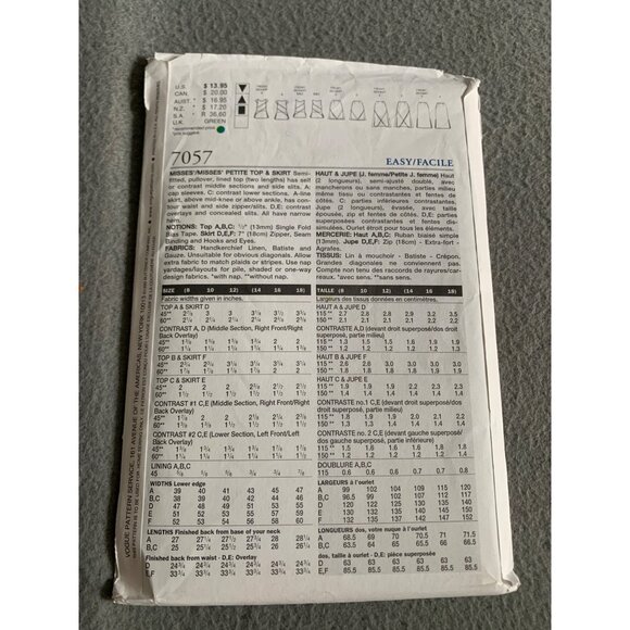 Vogue Patterns 7057 Misses Top Skirt Sizes 8-12 uncut - Picture 2 of 2